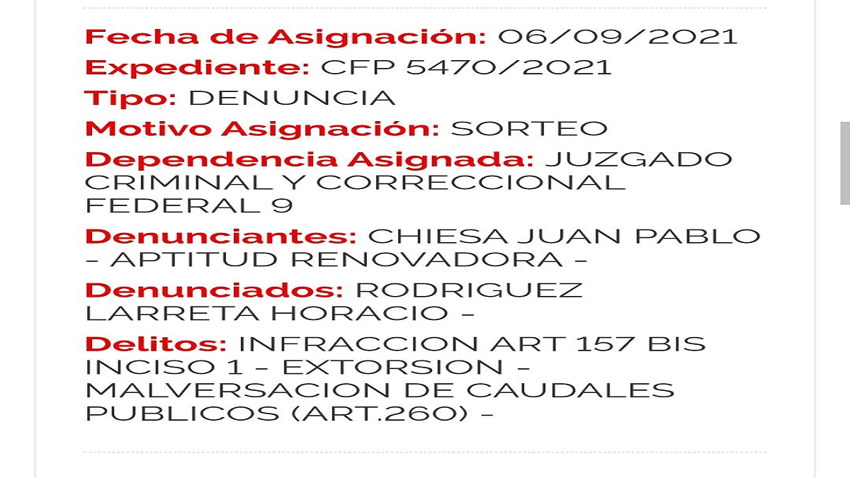 Juan Pablo Chiesa contra Rodríguez Larreta y Vidal